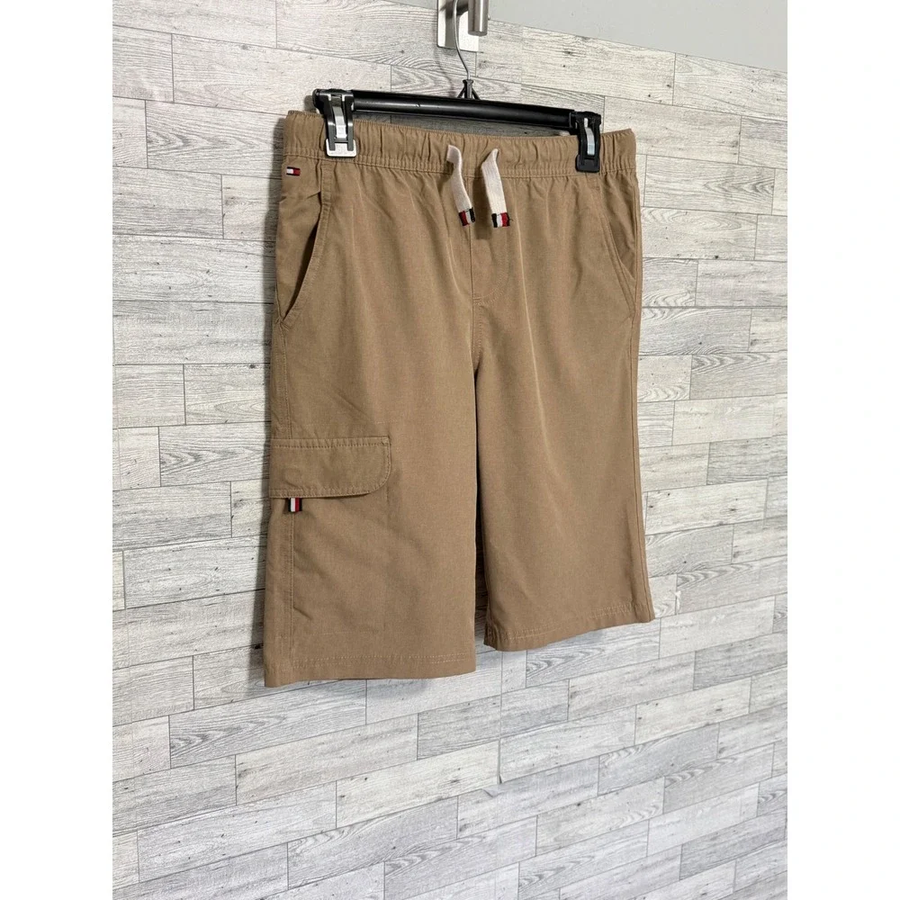 Tommy Hilfiger Boys Youth Khaki Cargo Shorts Elastic Waist Tan Size L 16/18